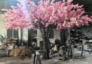 Custom two-tone pink cherry blossom tree for a nail salon in Santa Ana