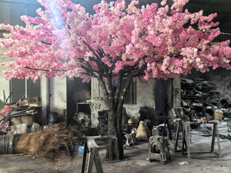 Custom two-tone pink cherry blossom tree for a nail salon in Santa Ana